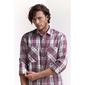 Chemises décontractées pour hommes 100% coton flanelle à rayures coupe classique, faible MOQ, service OEM ODM - Product Image 3