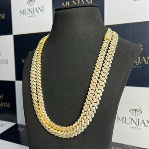 Chaîne cubaine en or massif 18 carats plaqué or, diamants ronds taille brillant, moissanite VVS certifiée IGI, style hip-hop, bijoux unisexe - Product Image 1