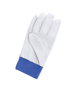 Leather Safety <b>Gloves</b> White with Blue <b>Knit</b> Wrist Anti-Slip Full Texture Anti-static Anti-Cut 4 Mil Thick General Purpose - Product Image 4
