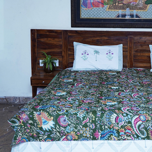 Indian Cotton Kantha Quilt Printed Floral <b>Bedspread</b> Reversible Bed Cover Handmade Woven Blanket for Bedding Decor - Product Image 5