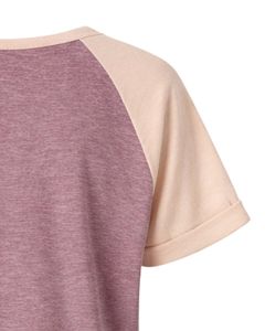 T-shirt pour femme en coton doux, couleur beige rose poudré, manches courtes, col Henley, coupe raglan, décontracté, respirant, confortable, idéal pour l'été et le quotidien - Product Image 5