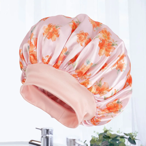 Satin <b>Bonnet</b> for Women with Flower Print, Satin <b>Bonnet</b> for Sleeping, Large Sleep Cap with Elastic Tie Band for Curly Hair - Product Image 2