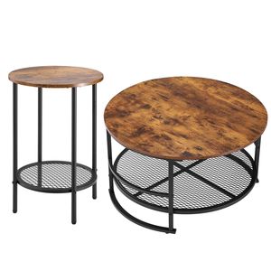 Industrial-Style 3-Piece Coffee <b>Table</b> <b>Set</b> 31.5 in Round Living Room <b>Table</b> with 2 End <b>Side</b> <b>Tables</b> Easy Assembly Required - Product Image 1