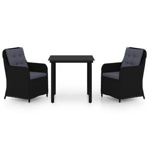 Juego de Comedor de Jardín de 3 Piezas, Acero con Recubrimiento en Polvo Negro, Duradero y Elegante - Product Image 2