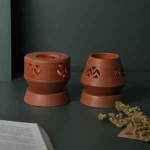 Juego de 2 (KOLASA - VIPASSANA) - Lámpara de terracota artesanal para velas de té, ideal para tu mesa de estudio, mesa de comedor o mesa auxiliar. - Product Image 2
