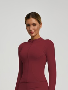 Veste de sport de yoga pour femme, grande taille, unie, à manches longues, respirante, sans couture, épaisse, avec fermeture éclair - Product Image 3