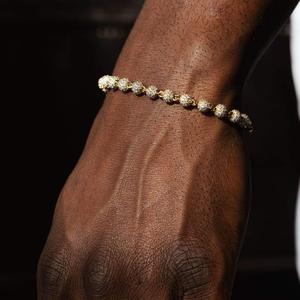 925 Sterling Silver 18K Gold Iced Ball Tennis <b>Bracelet</b> Micro Pave Round <b>Bead</b> <b>Bracelet</b> Luxury Adjustable <b>Bracelet</b> for <b>Men</b> WomeN - Product Image 1