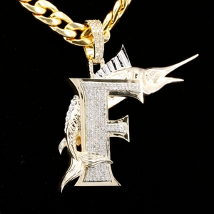 Pendentif Lettre F Personnalisé Poisson Marlin Givré Moissanite Argent Sterling 925 Collier Hip Hop Breloque Cadeau Homme Femme Pureté VVS IGI - Product Image 3
