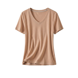 T-shirt Femme Haut de Gamme Blanc Été Col V 100% Coton Manches Courtes Coupe Classique Écologique Séchage Rapide 220g - Hamza Badges - Product Image 1