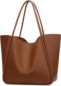 Sac fourre-tout en cuir véritable pour femme, couleur unie, fermeture ouverte, style minimaliste, toutes saisons, usage quotidien - Product Image 2