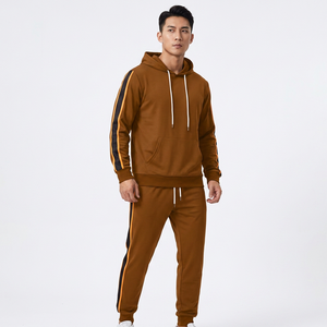 Ensemble de survêtement unisexe marron à capuche, manches longues, couleur unie, décontracté, pour l'automne, avec cordon de serrage et poches latérales - Product Image 5