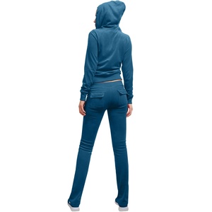 Conjunto Deportivo Azul con Capucha para Mujer, Pantalones Largos de Color Sólido, Casuales, con Bolsillos Laterales, Transpirables, para Otoño - Product Image 4