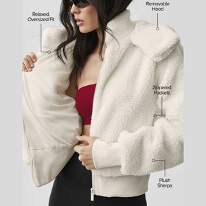 New arrival Women's Foxy Sherpa Jacket Removable Hood Teddy Fleece Zip Up Winter Coat Plush Sherpa premium Outerwear Custom OEM - Product Image 3