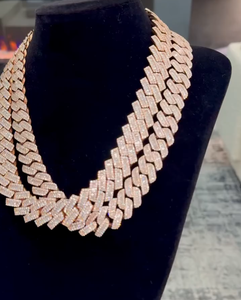 Collar de Cadena Cubana de Oro Rosa Sólido con Diamantes Naturales de Corte Baguette, Estilo Hip Hop, Unisex, para Fiestas - Product Image 3