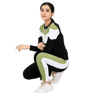 Women's Color Blocking Tracksuit Set Full Sleeve Zipper Sporty Style Breathable Spandex <b>Polyester</b> <b>Joggers</b> With Side Pockets - Product Image 5