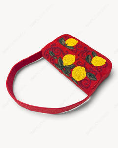 Handcrafted Beaded Lemon Shoulder Bag <b>Red</b> Fruit Embroidery Motif Evening <b>Handbag</b> Women Wholesale Manufacturer OEM Supplier - Product Image 3