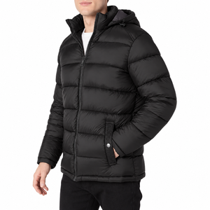 Veste d'hiver pour homme à capuche, fermeture éclair, rembourrage épais en duvet, vêtement d'extérieur décontracté, coupe-vent, noir, coupe standard - Product Image 1