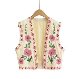 Summer New <b>Women's</b> V-neck Flower <b>Embroidered</b> Breathable 100% Polyester Cardigan Vest Vintage Decoration <b>Waistcoat</b> - Product Image 6