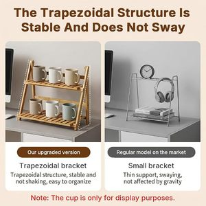 <b>Foldable</b> Bamboo 2 Tier <b>Desk</b> Organizer Shelf Slatted Storage Rack Standing Display Holder for Office Kitchen - Product Image 2