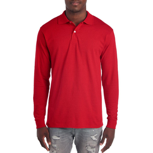 Polo de manga larga informal para hombre, mezcla de poliéster, tela transpirable, diseño cómodo, ajuste cómodo para la actividad diaria. - Product Image 1