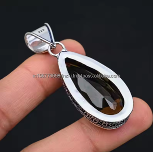 Beau pendentif en argent sterling 925 à quartz fumé naturel à facettes en argent fait à la main pendentif en pierres précieuses collier pendentif - Product Image 6
