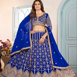 ชุดเลเฮนกาโชลีแบบดั้งเดิมสำหรับผู้หญิง สไตล์อินเดีย-ปากีสถาน ทำจากผ้าตาข่ายรีไซเคิลลายผีเสื้อ เหมาะสำหรับงานปาร์ตี้และงานแต่งงาน - Product Image 1