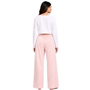 Manufacturer Custom White And Light Pink Women Long Sleeve <b>Crop</b> <b>Pajama</b> Set Soft Cotton Knit Wide Leg Sleepwear Star Print OEM - Product Image 2