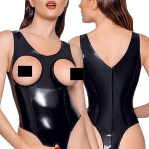 Women's Black PU Leather Bodysuit Sexy Hollow Out One Piece Lingerie With Cutouts - Product Image 5