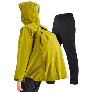 Ensemble de veste de pluie à capuche pour homme, pantalon noir, couleur unie, décontracté, extérieur, hiver, respirant, ensemble de jogging deux pièces, tissu polyester - Product Image 2
