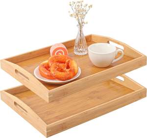 Plateau de service en bambou, plateau de lit pour petit-déjeuner avec poignée, plateau de service en bois pour servir, plateaux de lit pour petit-déjeuner - Product Image 1