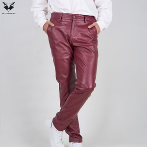 Premium Quality Comfortable Fit Stretchable Stylish Streetwear Style Customized Logo Printed Zippered Slim Fit Faux Leather Pant - Product Image 4