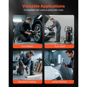 Compressore d'Aria Portatile da 14 Galloni con 2HP, 4.3 SCFM, 90PSI Max, 125PSI di Pressione, Senza Olio, con Ruote Portatili Automatiche - Product Image 6