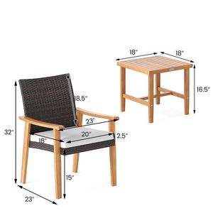 Set Bistrot da Esterno in Legno di Acacia, Collezione di Mobili da Giardino in Rattan PE a 3 Pezzi - Product Image 2
