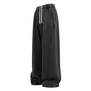 Pantalon de survêtement gris pour femme, taille élastique avec cordon de serrage, poches latérales, décontracté, mi-lourd, respirant, tricoté, vintage, brodé, automne - Product Image 5