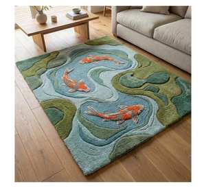 พรมขนสัตว์พรีเมียมสำหรับห้องนั่งเล่น พรมตกแต่งบ้านลาย 3 มิติ ระดับไฮเอนด์ พรมปูพื้นลายบ่อปลาคาร์ฟ 3 มิติ หรูหรา ทอมือ - Product Image 1