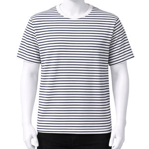 T-shirt décontracté rayé pour homme, col rond, manches courtes, en coton, séchage rapide, respirant, vente en gros - Product Image 1