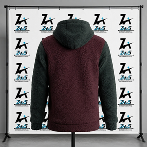 2026 Newest Sherpa Fleece Jacket Color Block Zip-Up Casual Winter <b>Coat</b> <b>Maroon</b> Green Solid Pattern Sherpa Hoodies Sweatshirts - Product Image 2