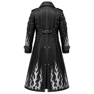 Abrigo Largo de Cuero Gótico para Hombre, Chaqueta de Motero con Estampado de Calavera y Llamas Plateadas, Disfraz Steampunk para Halloween, ¡Gran Oferta! - Product Image 3