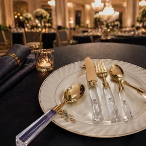 18/10 Stainless Steel Gold Flatware Set <b>Acrylic</b> Lucite Handles 5 Pcs Matte Polish Europe Design Business Gift Low MOQ Luxury - Product Image 1