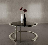 Table basse de luxe en fer noir durable avec anneau en acier inoxydable, mobilier moderne de salon, structure métallique non pliable