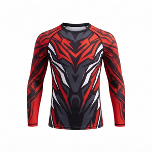เสื้อรัดรูปแขนยาวสำหรับผู้ชาย สีแดง ดำ ขาว พิมพ์ลายแบบซับลิเมชั่น แห้งเร็ว ผลิตจากผ้าสแปนเด็กซ์และโพลีเอสเตอร์ - Product Image 4