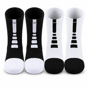 Custom Black White Crew Sports Sock Jacquard Logo <b>Cushioned</b> Foot Athletic Training Basketball Gym Volleyball Eco-friendly OEM - Product Image 2
