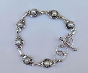 Pulsera Ajustable Hecha a Mano con Perla Natural y Plata de Ley 925, 7-8 Pulgadas, Joyería con Piedras Preciosas, Elegante Pulsera de Diseño Boho para Ella - Product Image 5