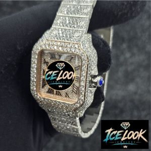 ICELOOK JEWELERY นาฬิกาข้อมือสี่เหลี่ยมผืนผ้าสแตนเลสสตีลสุดหรูสำหรับผู้ชาย 40 มม. หน้าปัดควอตซ์แบบอนาล็อก ประดับเพชร สายแบบพับได้ - Product Image 2