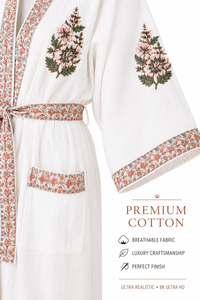 Bata Kimono de Algodón con Estampado Artesanal de Jaipur, Bata de Baño Floral Tipo Waffle, Bata Larga para Mujer, Bata de Dama de Honor, Ropa de Estar por Casa y de Dormir - Product Image 2