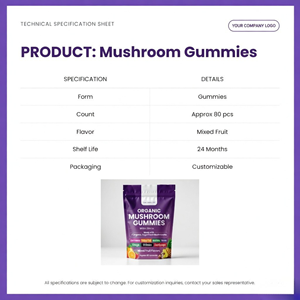 Custom Herbal Gummies with Mushroom & Ashwagandha Mixed Fruit OEM Private Label Supplier - Product Image 3