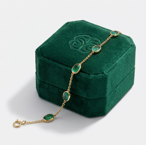 Natural Green Emerald Bezel Station <b>Bracelet</b> in Solid 18K Yellow Gold Round <b>Gemstone</b> Link Chain with Adjustable Clasp - Product Image 4