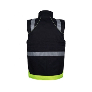 Chaleco de Seguridad Reflectante de Alta Visibilidad para Hombre, Ropa de Trabajo de Poliéster, Negro y Verde Lima, Chaleco de Seguridad con Bolsillos a Rayas y Cierre Frontal - Product Image 2