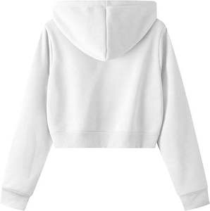<b>White</b> <b>Cropped</b> <b>Zip</b>-<b>Up</b> <b>Hoodie</b> Regular Fit Long Sleeve Casual Solid Color Knitted Unisex Autumn Wear - Product Image 5
