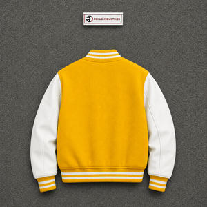 HIGH QUALITY <b>Men's</b> Yellow <b>White</b> Varsity <b>Jacket</b> Casual Turn-down Collar Regular Sleeve Polyester Cotton Fleece Autumn Wear SALE'S - Product Image 6